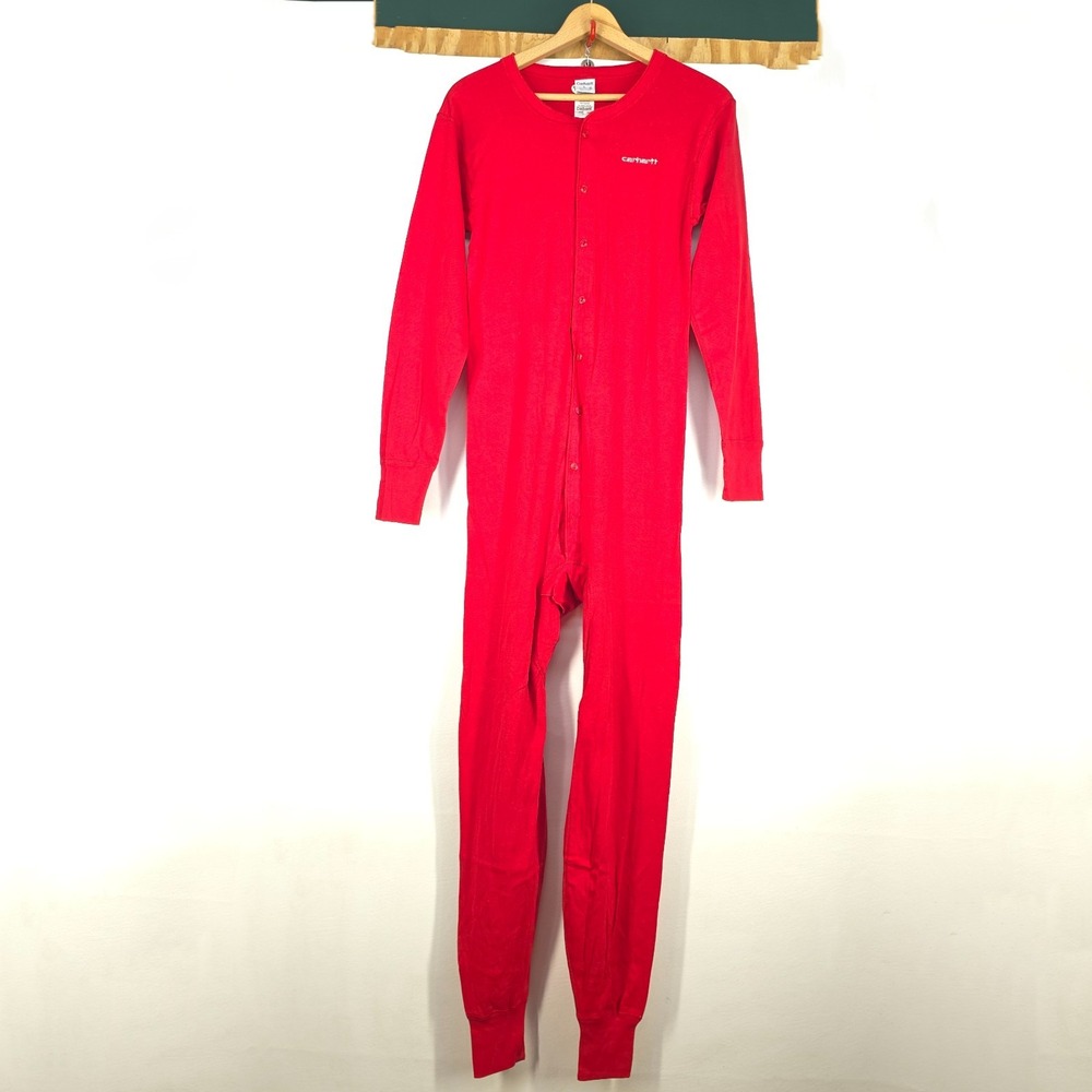 VTG Carhartt Union Suit K12 Red Mens Large Base Layer Long Johns Butt Flap USA